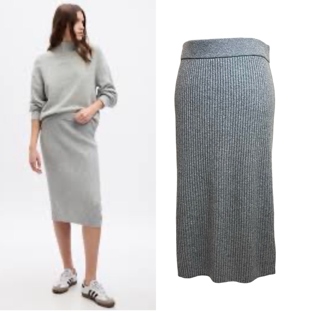 GAP CashSoft Rib Midi Sweater Skirt - Grey - Warm And Cozy